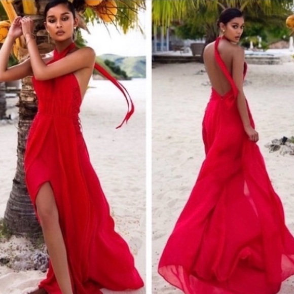 House of CB Red Halter Maxi - Picture 2 of 6